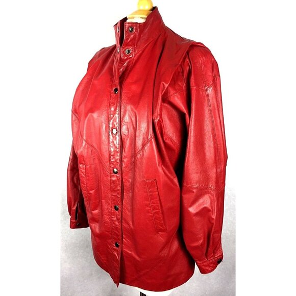 Braefair Womens Red Leather Motorcycle Jacket  size 5/6 Vintage - Picture 3 of 12